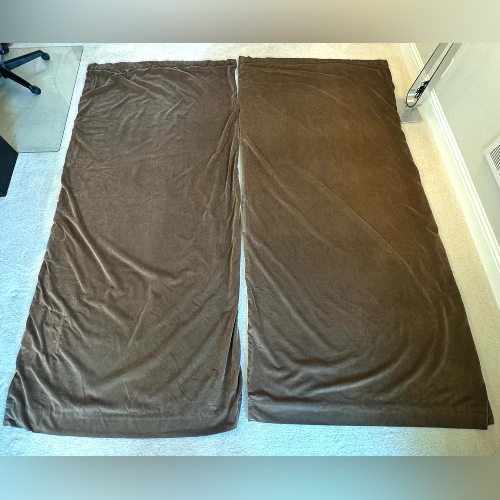 Pottery Barn Brown Velvet Lined Drapes Set of 2 50x108”